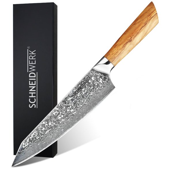 Chef-Messer Damaststahl Premium Olivenholz