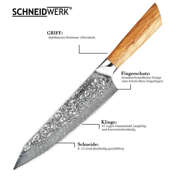 Chef-Messer Damaststahl Premium Olivenholz