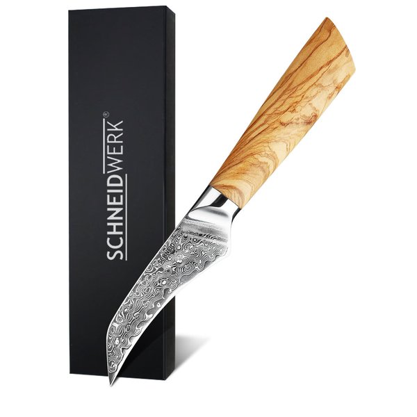 Schäl-Messer Damaststahl Premium Olivenholz