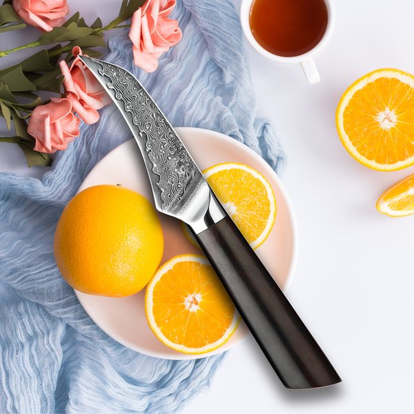Schäl-Messer Damaststahl Premium Ebenholz