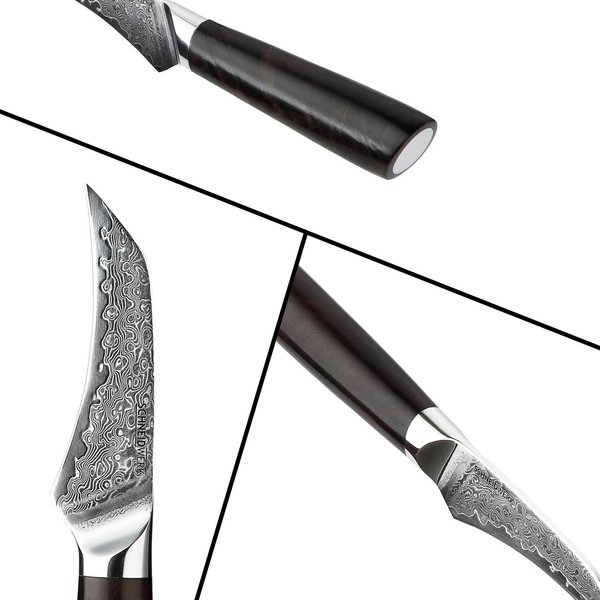 Schäl-Messer Damaststahl Premium Ebenholz