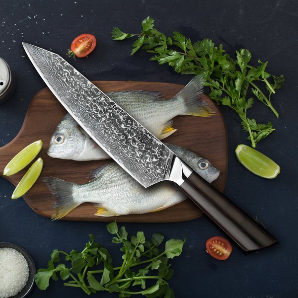Chef-Messer Damaststahl Premium Ebenholz