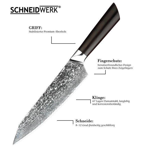Chef-Messer Damaststahl Premium Ebenholz