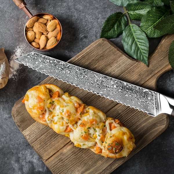 Brot-Messer Damaststahl Premium Ebenholz