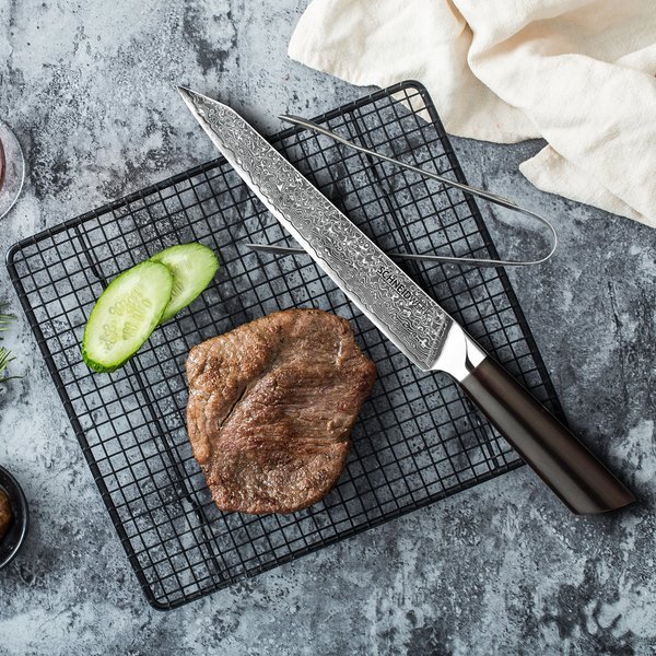Fleisch-Messer Damaststahl Premium Ebenholz
